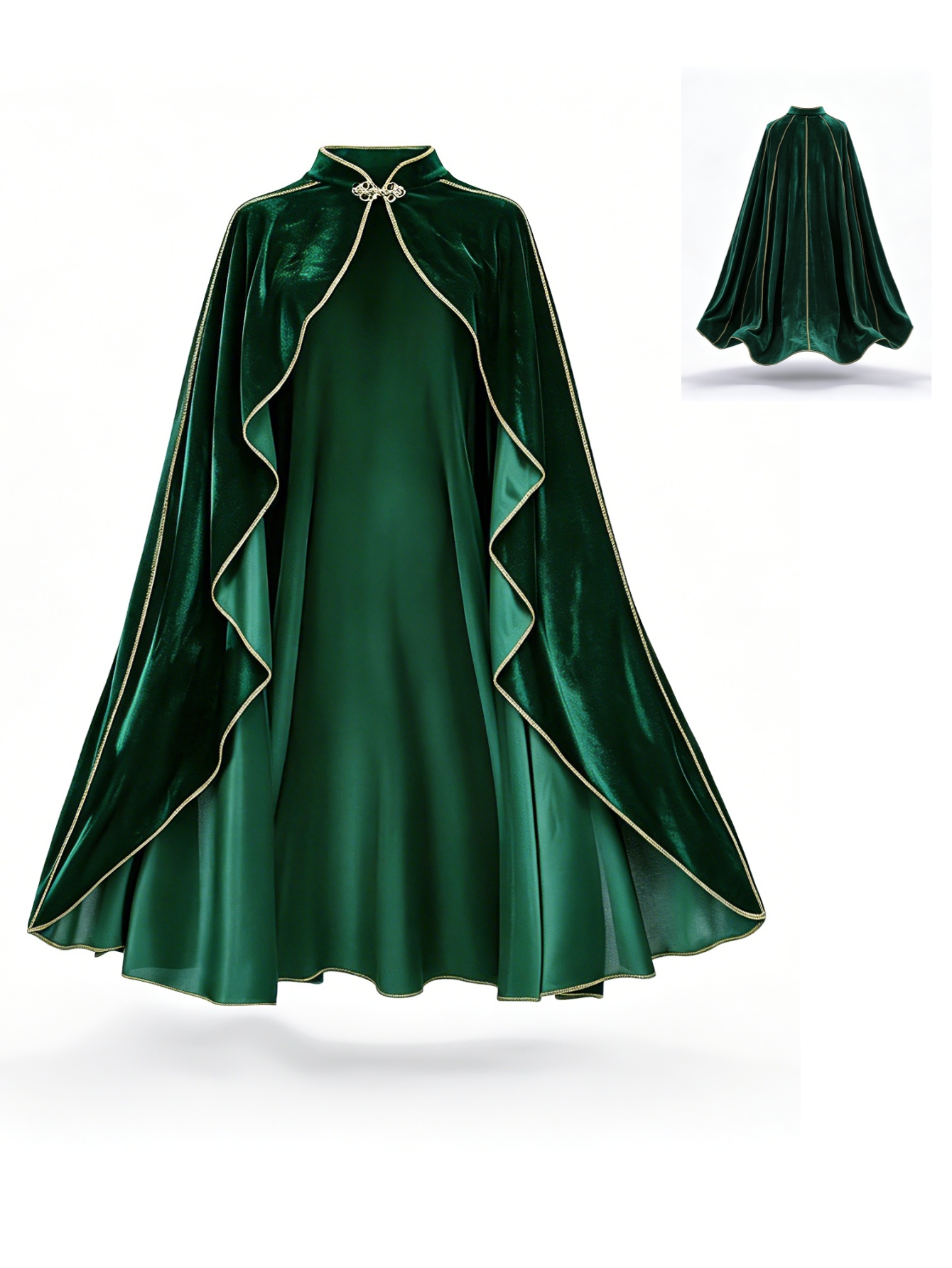 Women'S Green Formal Wear - Women Vintage Green Velvet Cape Cloak