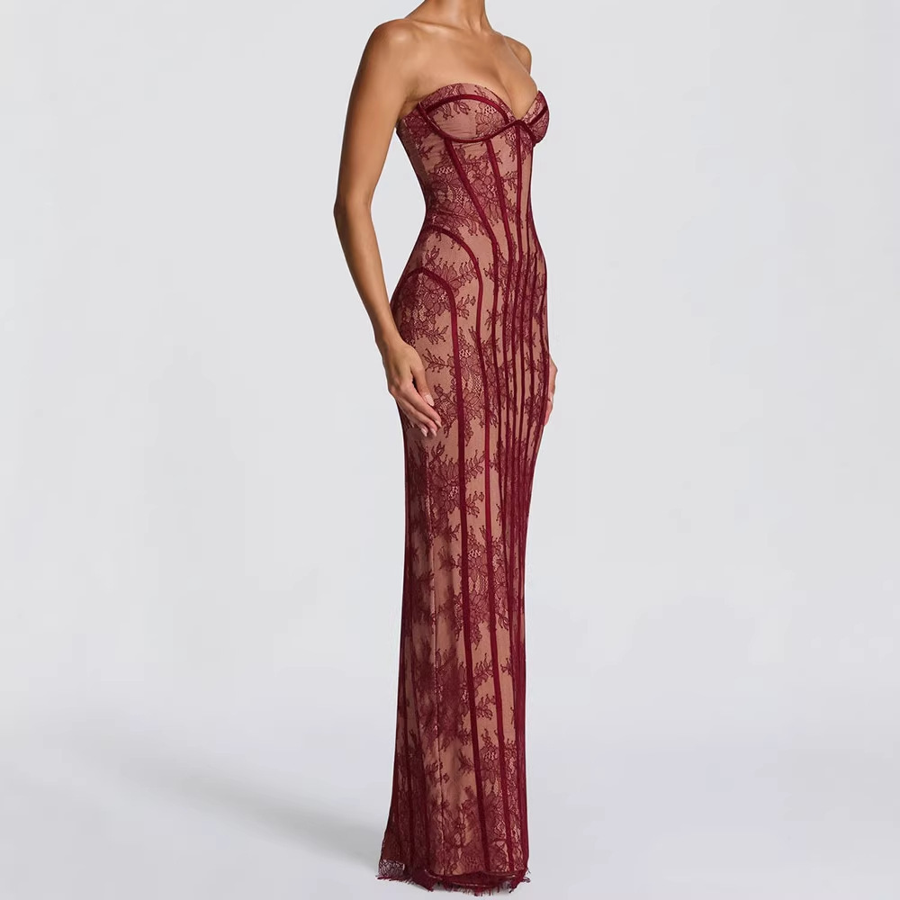 Women Formal Party Wear Dress - Strapless Bodycon Maxi Dress for Women