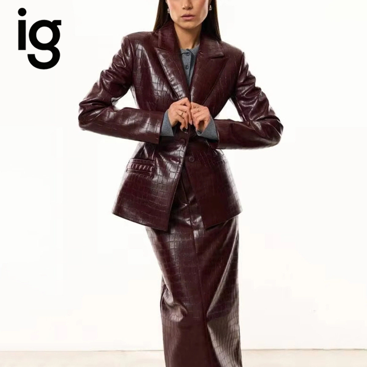 IG Women Burgundy Croc Faux Le - đánh giá và giá Pencil Skirt Midi